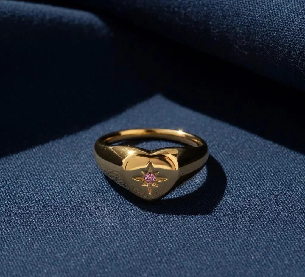 Bague coeur pierre rose